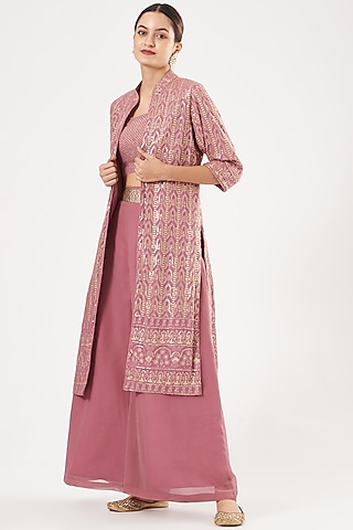 Mauve Georgette Pant Set by Rang By Manjula Soni