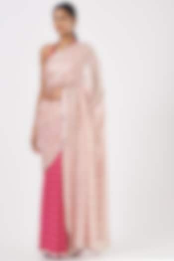 Magenta & Baby Peach Embroidered Pre-Pleated Draped Saree Set by RANG by Manjula Soni