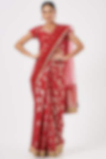 Magenta Embroidered Pre-Pleated Saree Set by RANG by Manjula Soni at Pernia's Pop Up Shop