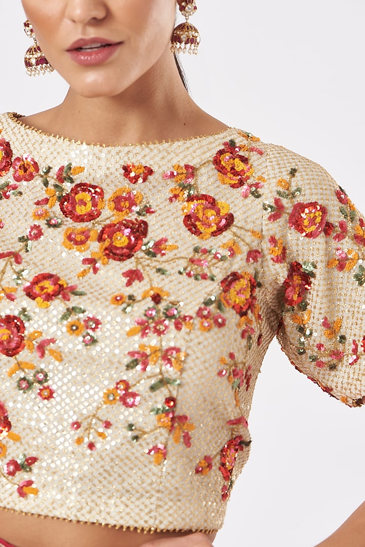 Cream Embroidered Crop Top by RANG by Manjula Soni at Pernia's Pop Up Shop