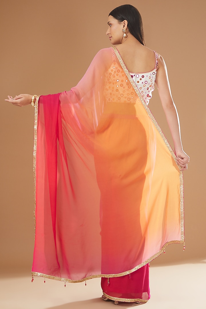 Multi-Colored Georgette Embroidered Pre-Pleated Party Wear Saree Set by Rang By Manjula Soni at Pernia's Pop Up Shop