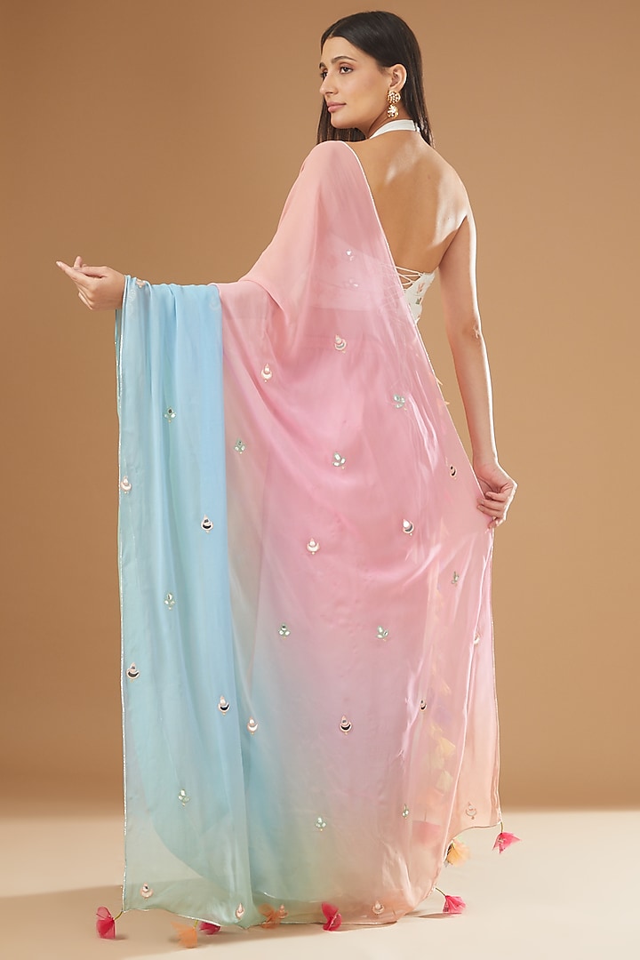 Multi-Colored Georgette Embroidered Pre-Pleated Party Wear Saree Set by Rang By Manjula Soni at Pernia's Pop Up Shop