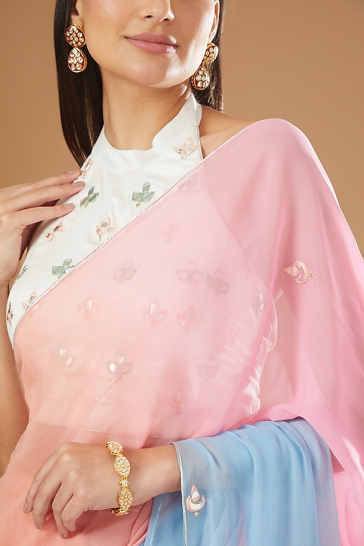 Multi-Colored Georgette Embroidered Pre-Pleated Party Wear Saree Set by Rang By Manjula Soni at Pernia's Pop Up Shop