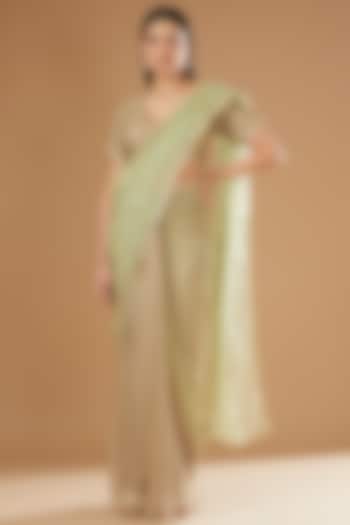 Light Green Viscose Organza Embroidered Pre-Pleated Saree Set by Rang By Manjula Soni