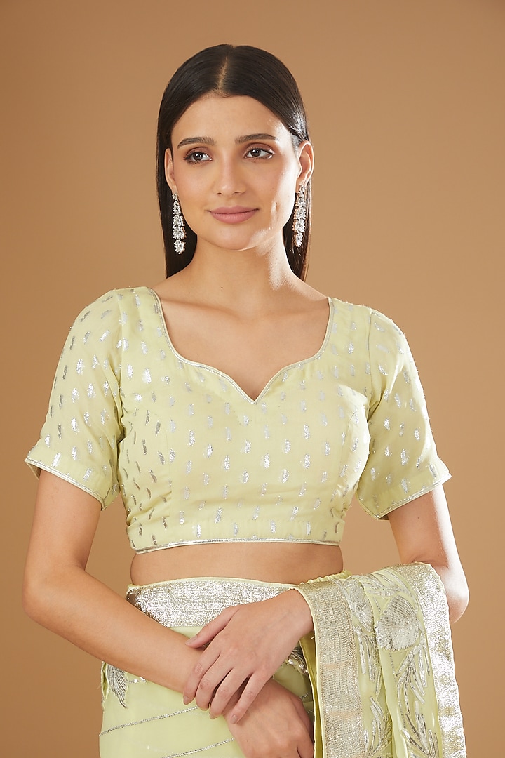 Lime Green Georgette Embroidered Pre-Pleated Party Wear Saree Set by Rang By Manjula Soni at Pernia's Pop Up Shop