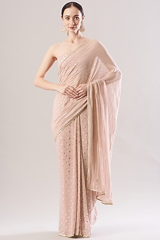 Old Rose Printed Pre-Pleated Saree Set by RANG by Manjula Soni