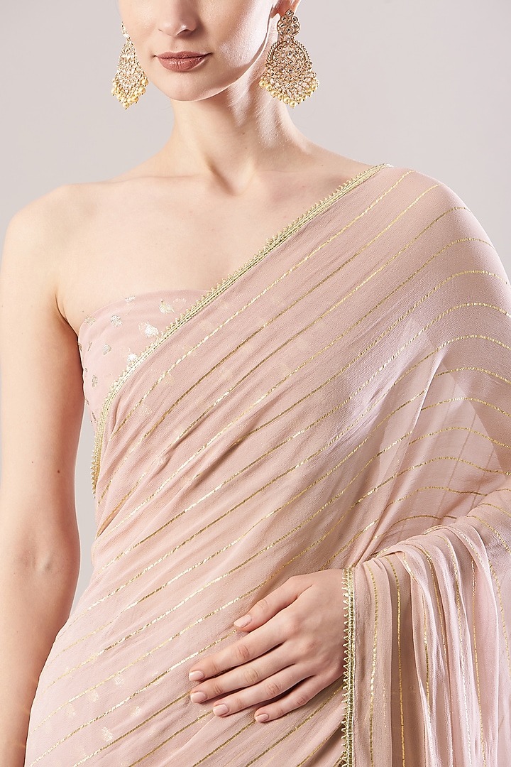 Old Rose Printed Pre-Pleated Party Wear Saree Set by RANG by Manjula Soni at Pernia's Pop Up Shop