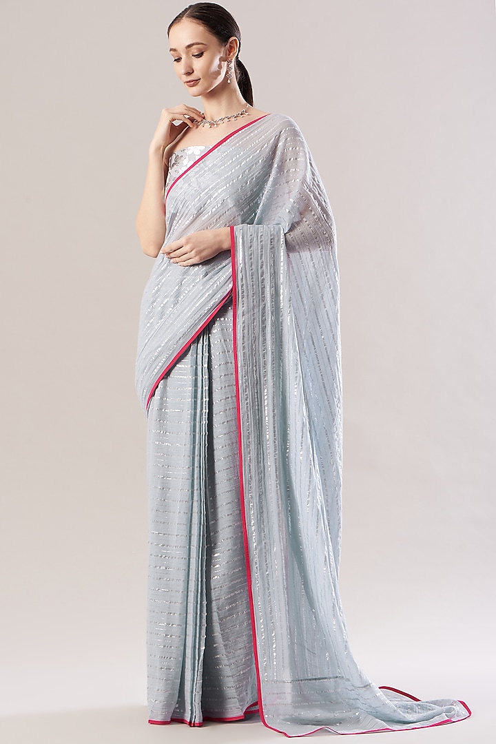 Dove Grey Pre-Pleated Saree Set by RANG by Manjula Soni