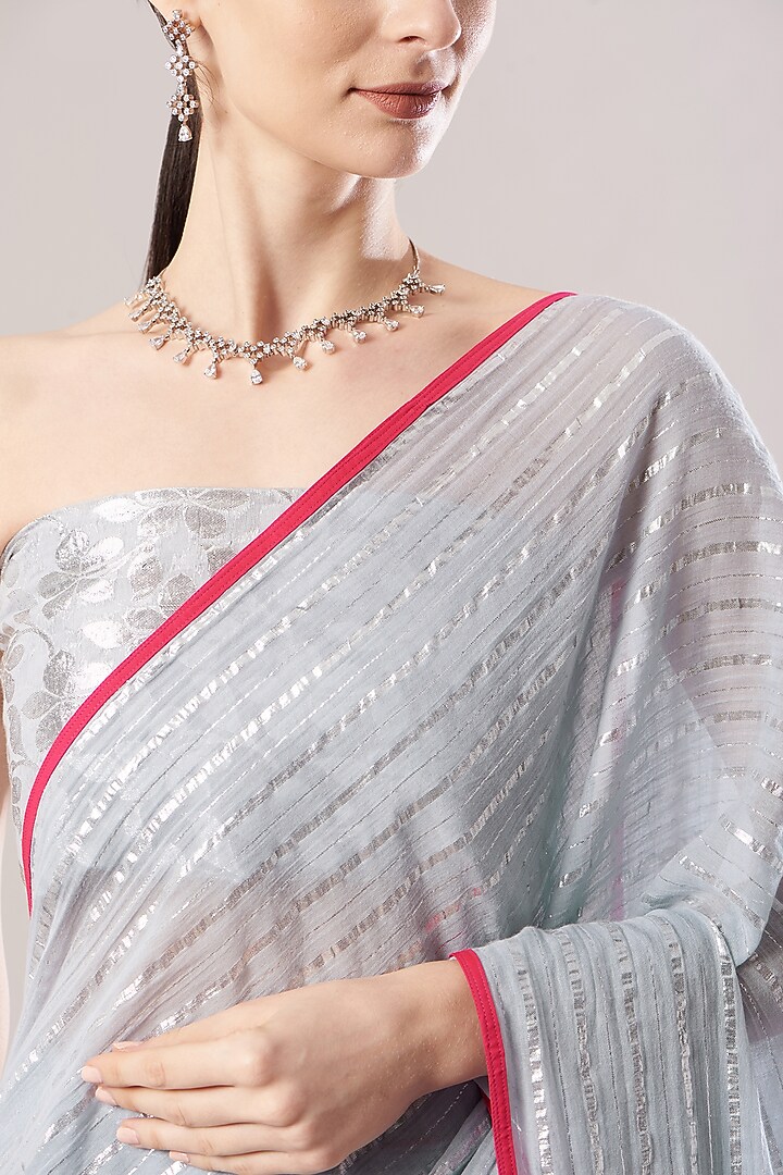 Dove Grey Pre-Pleated Festive Saree Set by RANG by Manjula Soni at Pernia's Pop Up Shop