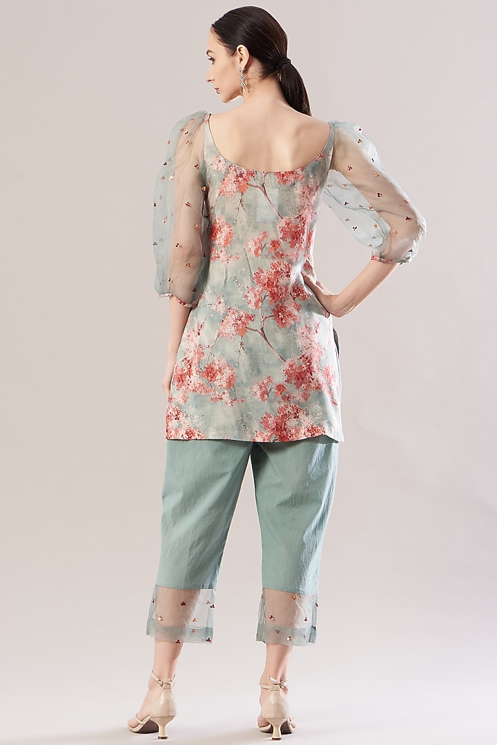 Dove Grey & Coral Red Printed Tunic Set by RANG by Manjula Soni at Pernia's Pop Up Shop
