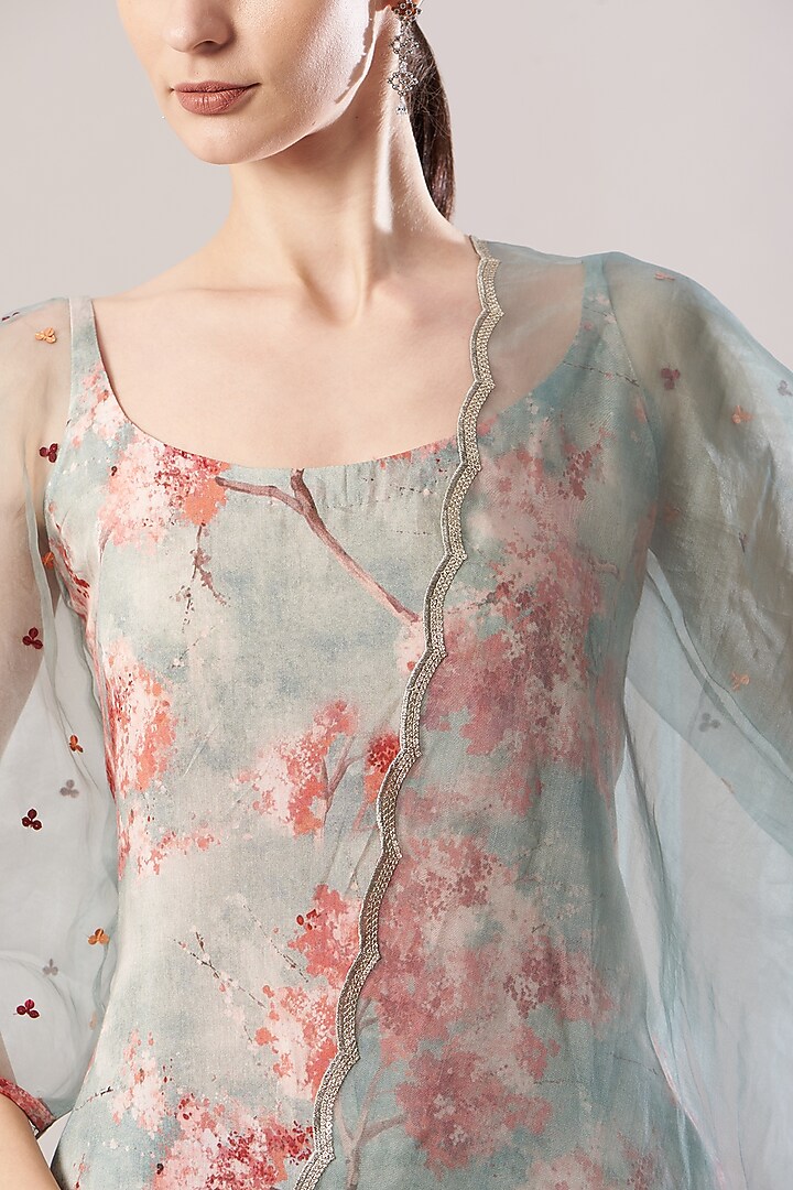 Dove Grey & Coral Red Printed Tunic Set by RANG by Manjula Soni at Pernia's Pop Up Shop