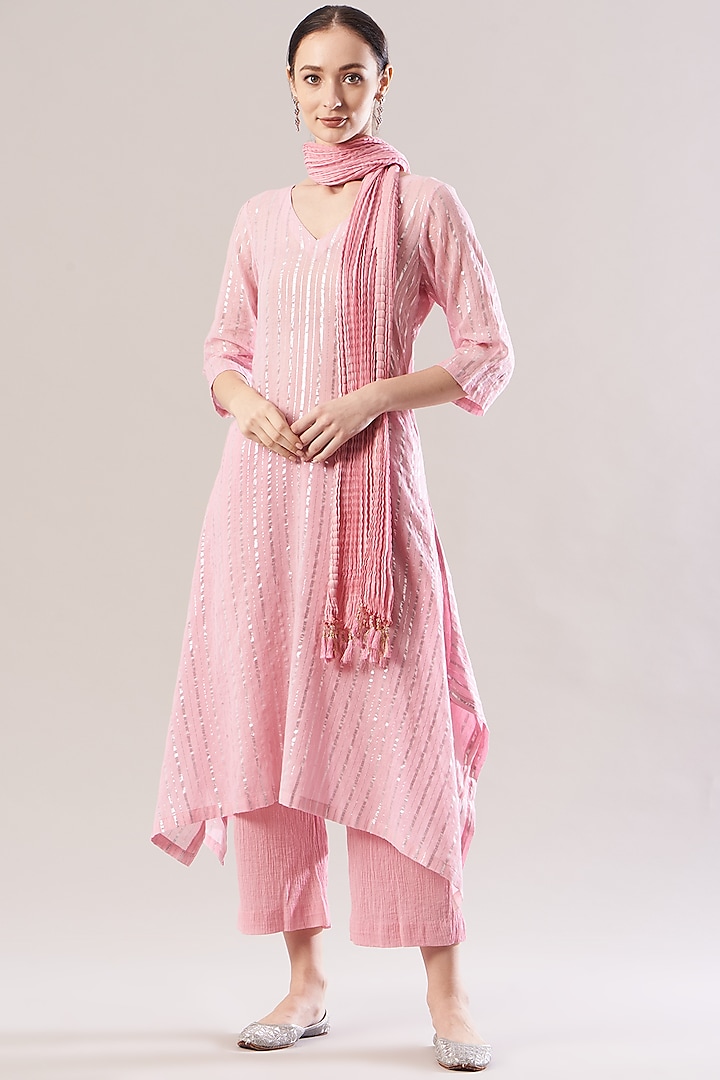 Pink Printed Kurta Set by RANG by Manjula Soni