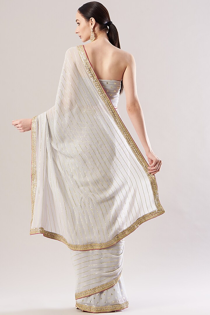 Dove Grey Printed Pre-Pleated Party Wear Saree Set by RANG by Manjula Soni at Pernia's Pop Up Shop
