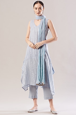 Dove Grey Printed Kurta Set by RANG by Manjula Soni