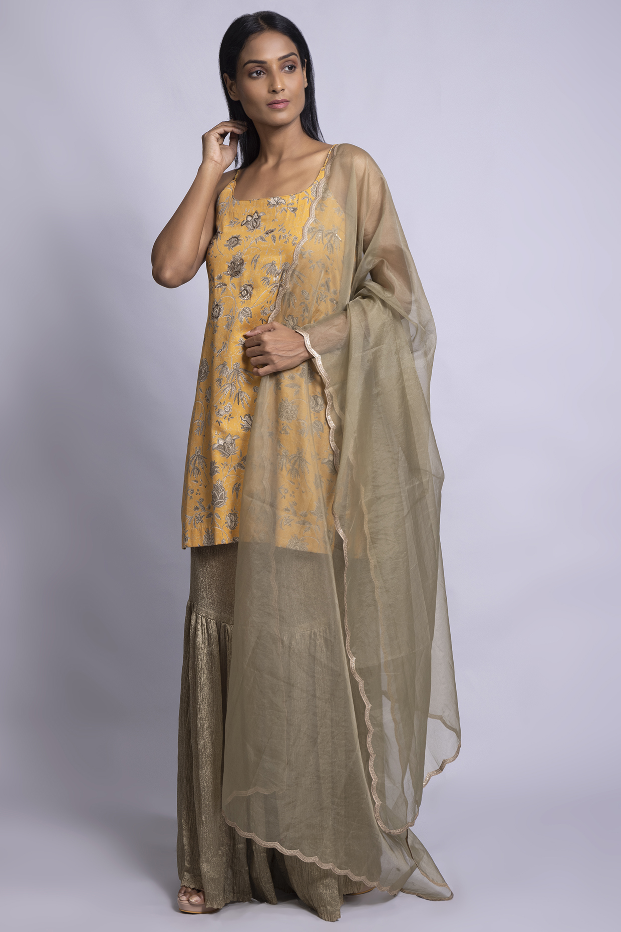 Olive Crinkled Cotton Party Wear Sharara Set by Rang By Manjula Soni at Pernia's Pop Up Shop
