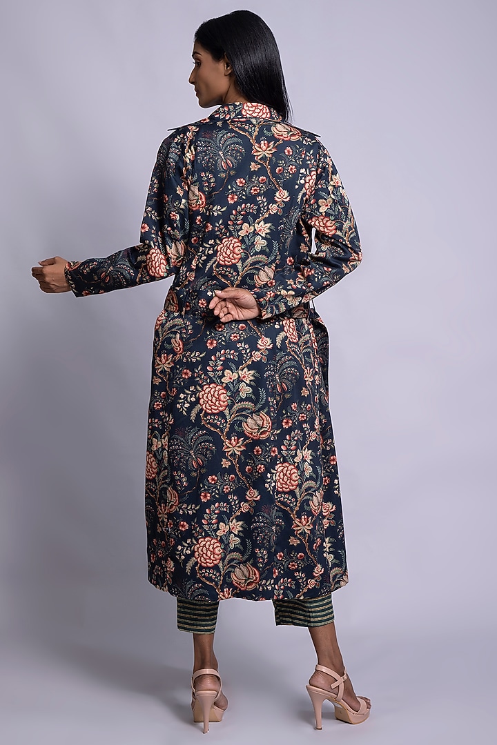 Prussian Blue Printed Jacket Set by Rang By Manjula Soni at Pernia's Pop Up Shop