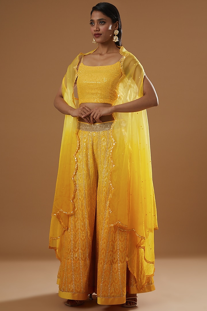 Yellow Embroidered Sharara Set by RANG by Manjula Soni