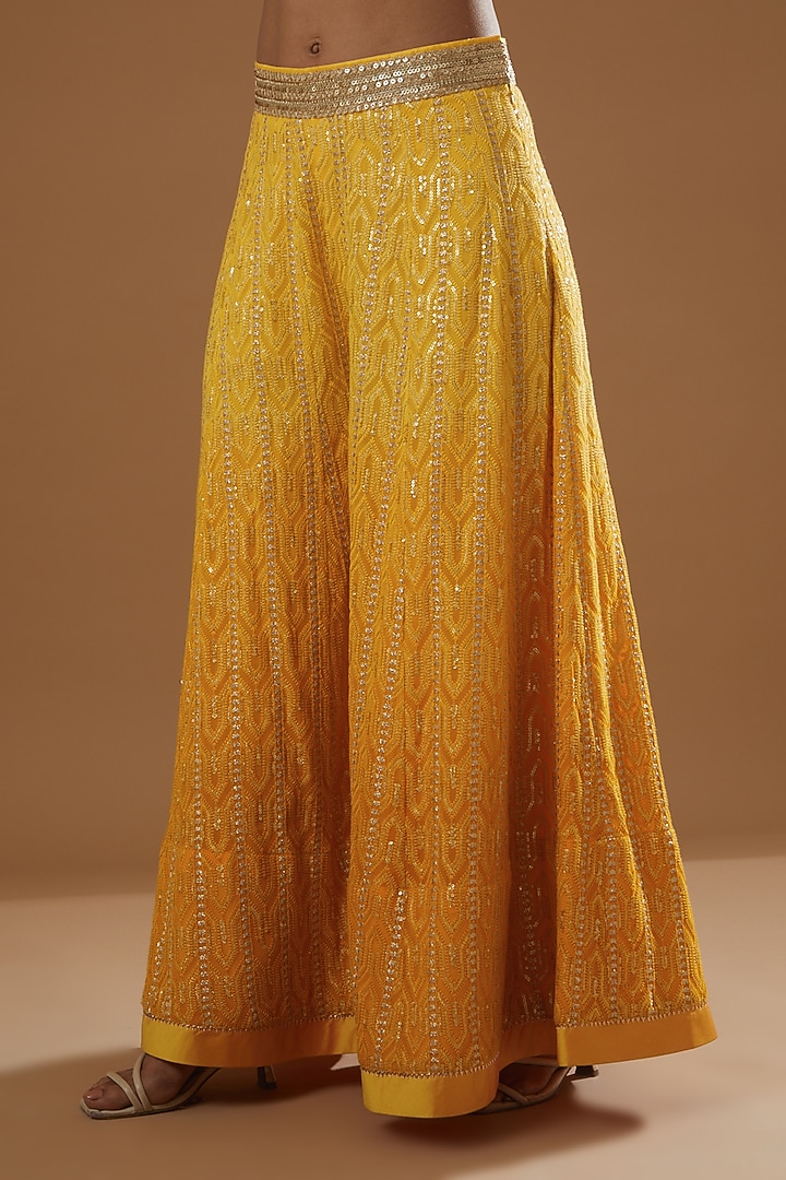 Yellow Embroidered Party Wear Sharara Set by RANG by Manjula Soni at Pernia's Pop Up Shop