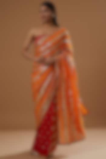 Orange Sequinned Pre-Pleated Saree Set by RANG by Manjula Soni