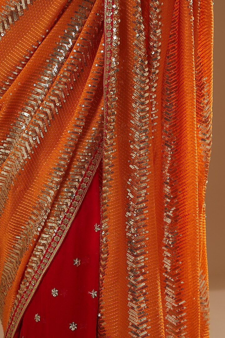Orange Sequinned Pre-Pleated Wedding Saree Set by RANG by Manjula Soni at Pernia's Pop Up Shop