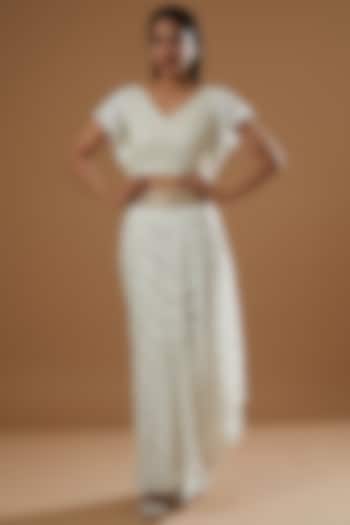Cream Sequinned Skirt Set by RANG by Manjula Soni