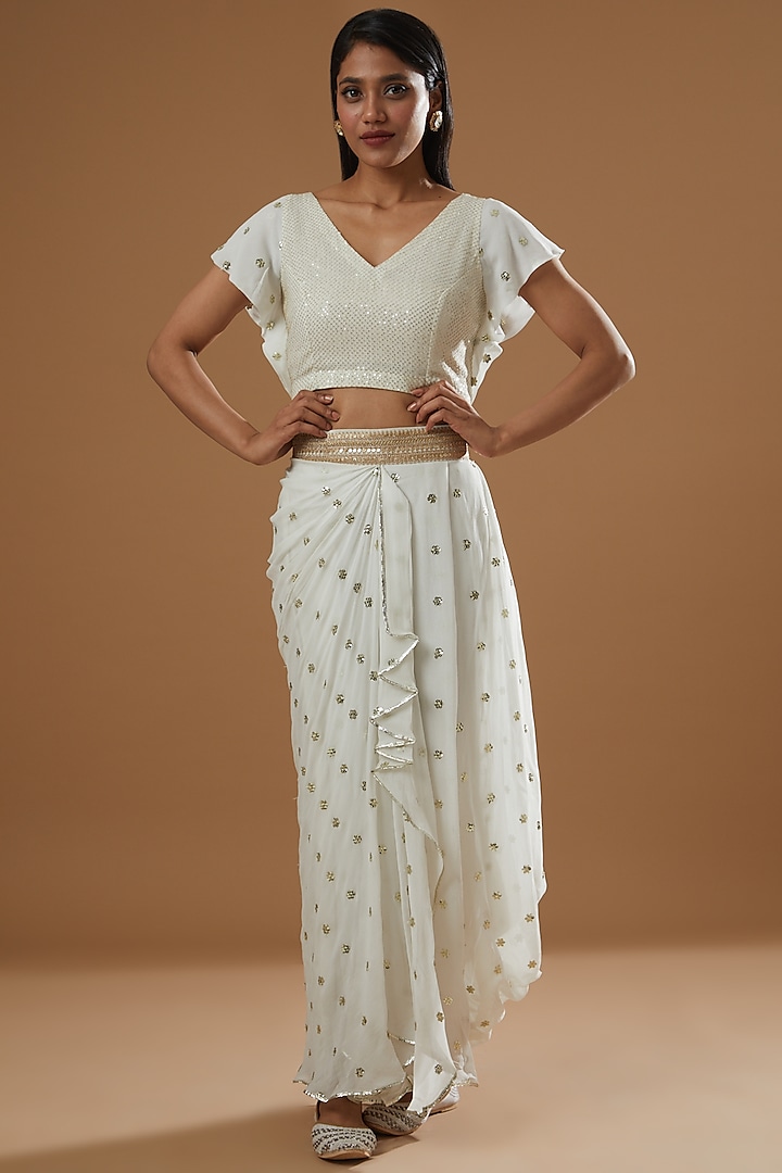 Cream Sequinned Skirt Set by RANG by Manjula Soni