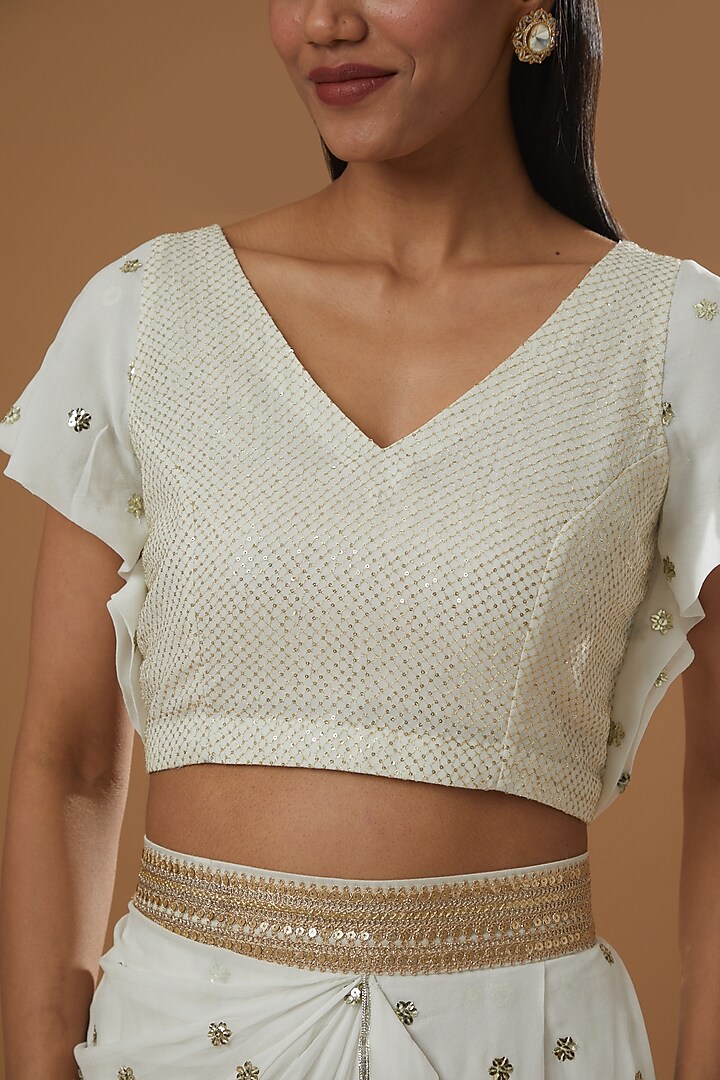 Cream Sequinned Skirt Set by RANG by Manjula Soni at Pernia's Pop Up Shop