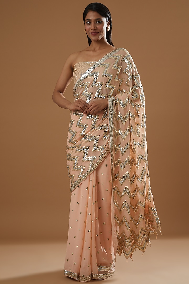 Peach Sequinned Saree Set by RANG by Manjula Soni