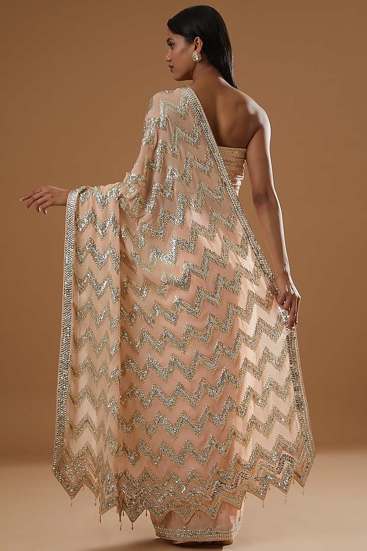 Peach Sequinned Wedding Saree Set by RANG by Manjula Soni at Pernia's Pop Up Shop