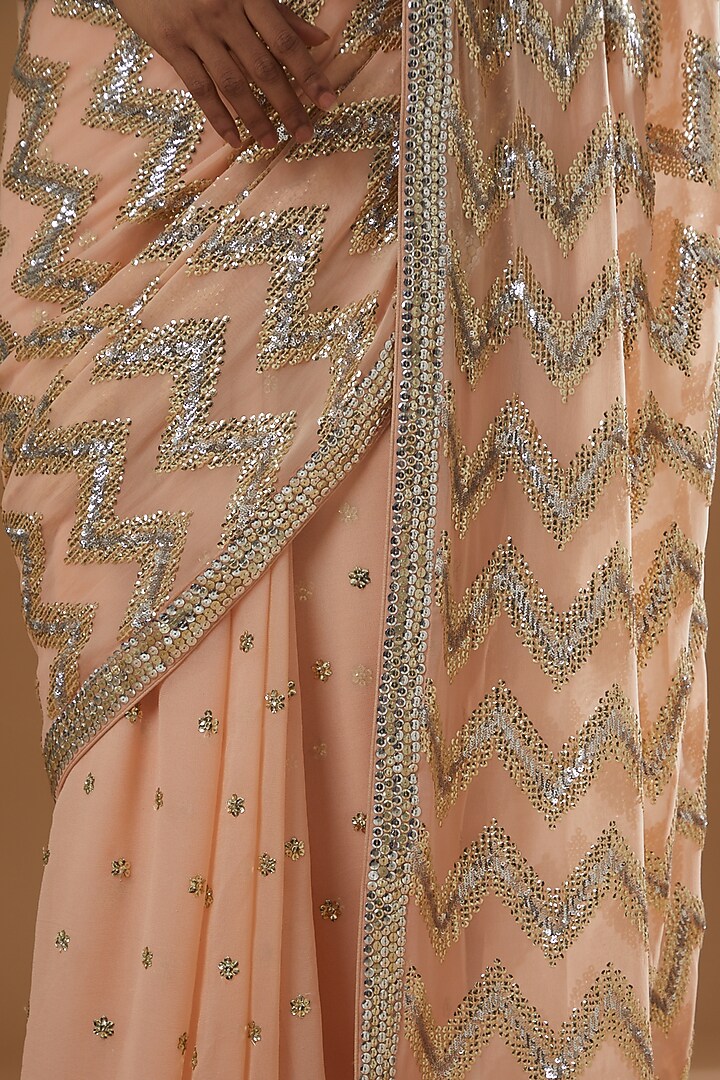 Peach Sequinned Wedding Saree Set by RANG by Manjula Soni at Pernia's Pop Up Shop