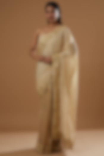Gold Chinon & Tulle Sequins Embroidered Saree Set by RANG by Manjula Soni