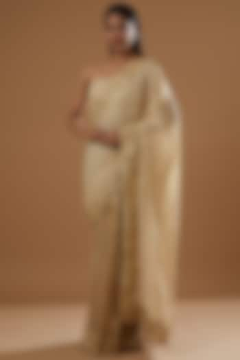 Gold Chinon & Tulle Sequins Embroidered Saree Set by RANG by Manjula Soni at Pernia's Pop Up Shop