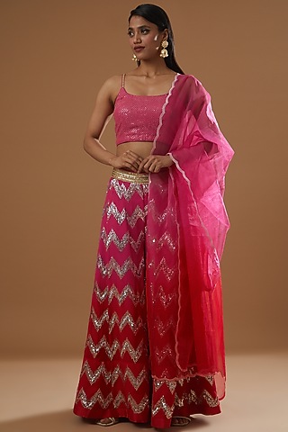 Fuchsia Sequinned Sharara Set by RANG by Manjula Soni