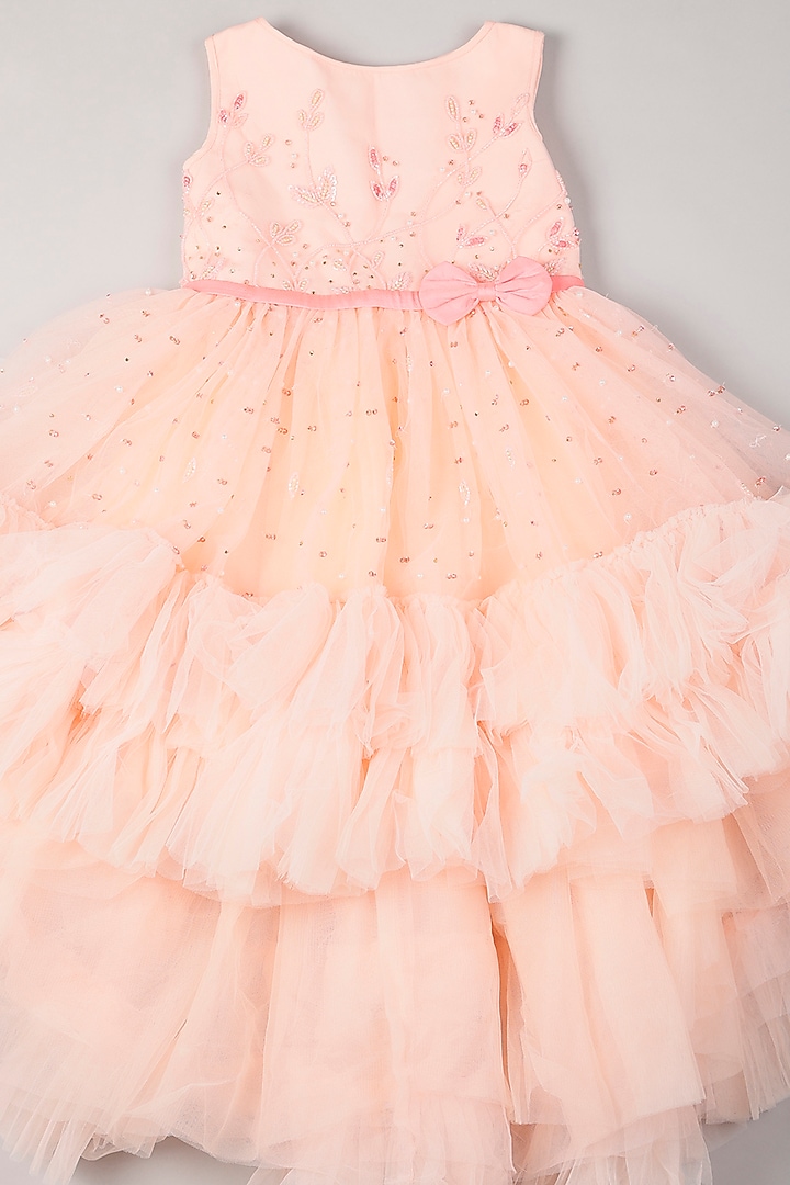 Peach Embellished Dress For Girls by Rani kidswear at Pernia's Pop Up Shop