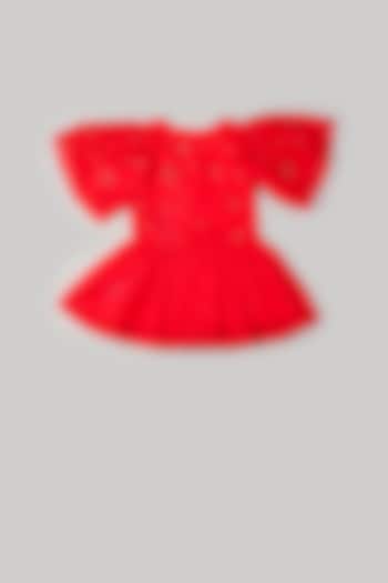 Red Organza Embellished Dress For Girls by Rani kidswear