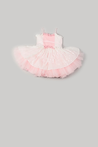 White & Pink Georgette Dress For Girls by Rani kidswear