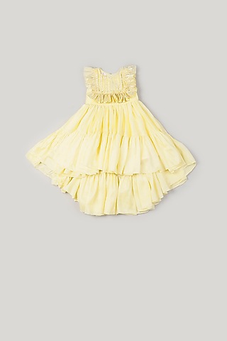 Yellow Dupion Embellished Dress For Girls by Rani kidswear
