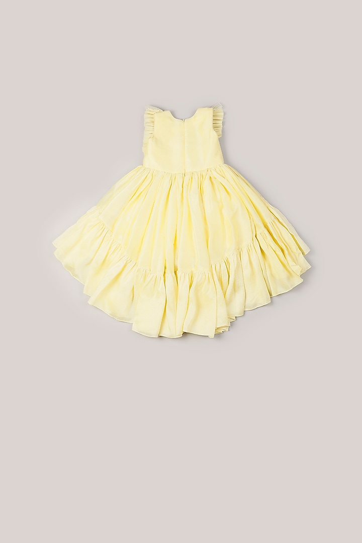 Yellow Dupion Embellished Dress For Girls by Rani kidswear at Pernia's Pop Up Shop