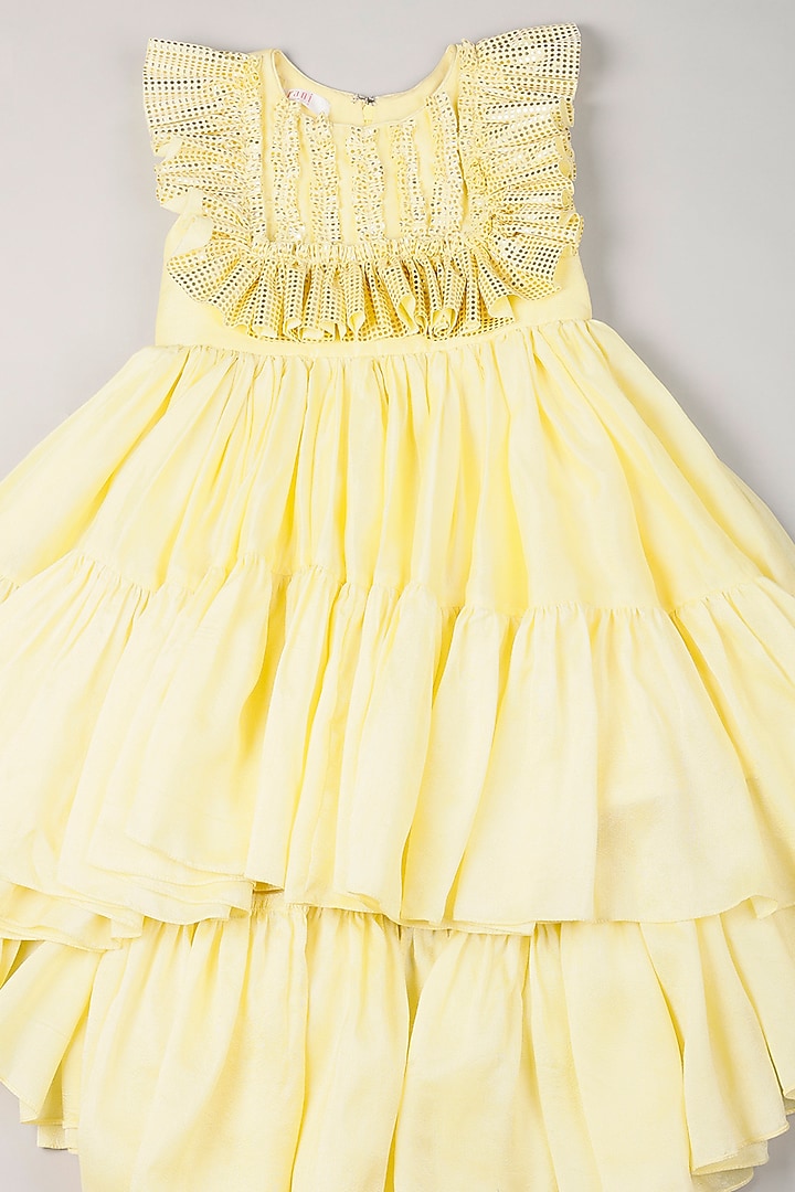 Yellow Dupion Embellished Dress For Girls by Rani kidswear at Pernia's Pop Up Shop