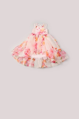 White Floral Printed Dress For Girls by Rani kidswear