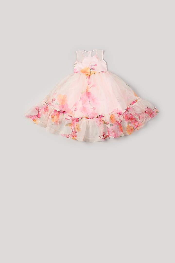 White Floral Printed Dress For Girls by Rani kidswear at Pernia's Pop Up Shop