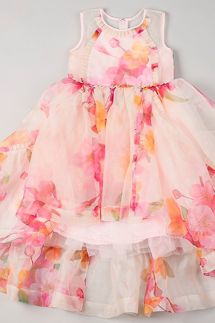 White Floral Printed Dress For Girls by Rani kidswear at Pernia's Pop Up Shop