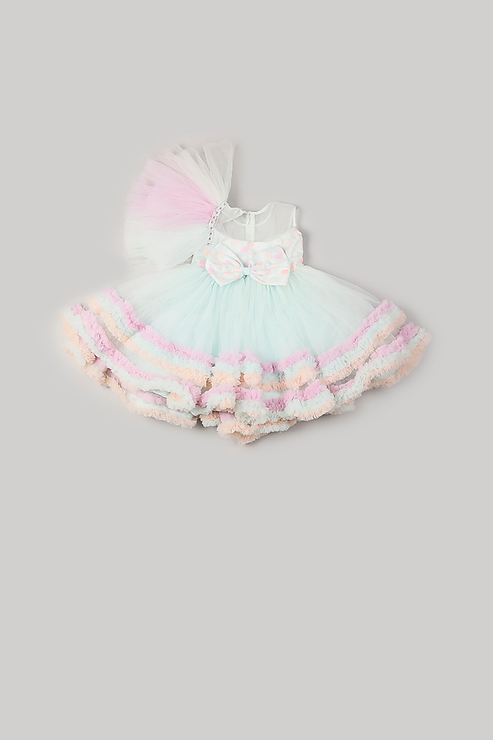 Light Blue Tulle Ruffled Dress For Girls by Rani kidswear at Pernia's Pop Up Shop