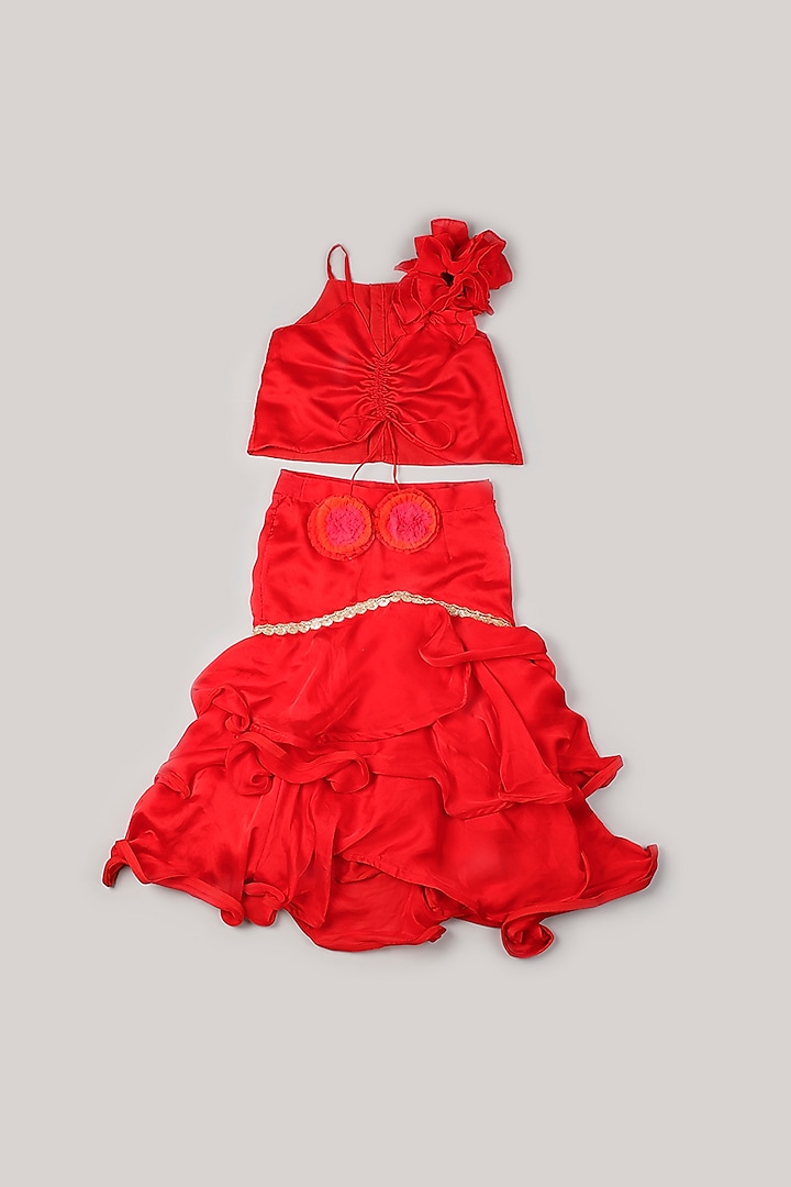 Red Satin Skirt Set For Girls by Rani kidswear