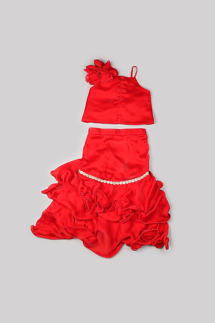 Red Satin Skirt Set For Girls by Rani kidswear at Pernia's Pop Up Shop