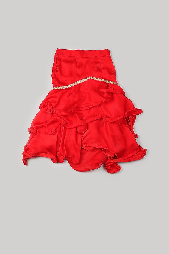 Red Satin Skirt Set For Girls by Rani kidswear at Pernia's Pop Up Shop