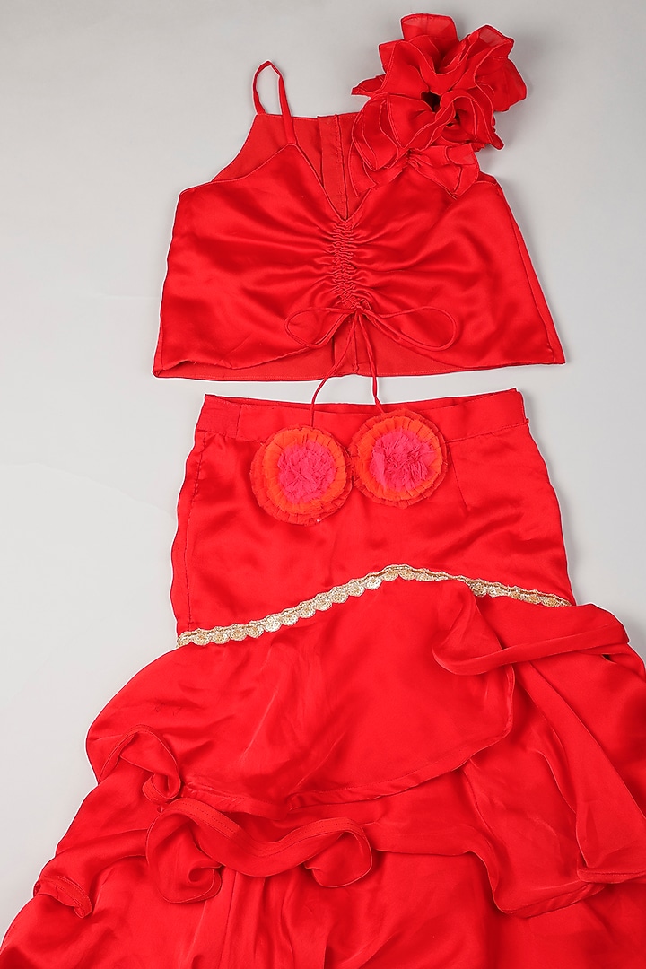 Red Satin Skirt Set For Girls by Rani kidswear at Pernia's Pop Up Shop