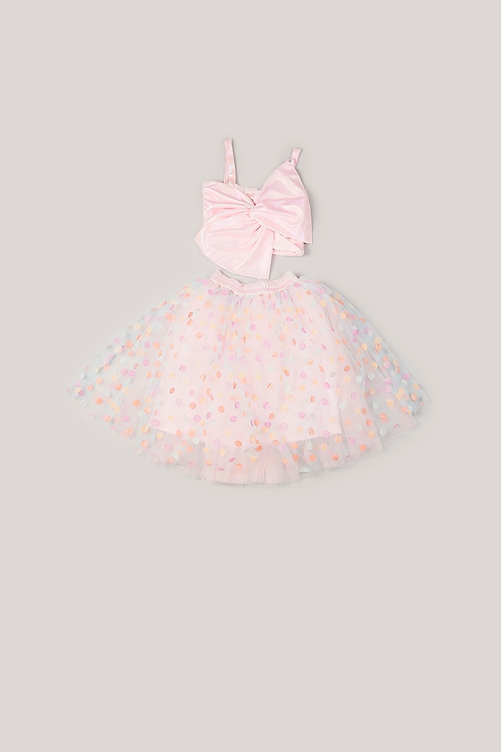 Pink Tulle Printed Skirt Set For Girls by Rani kidswear