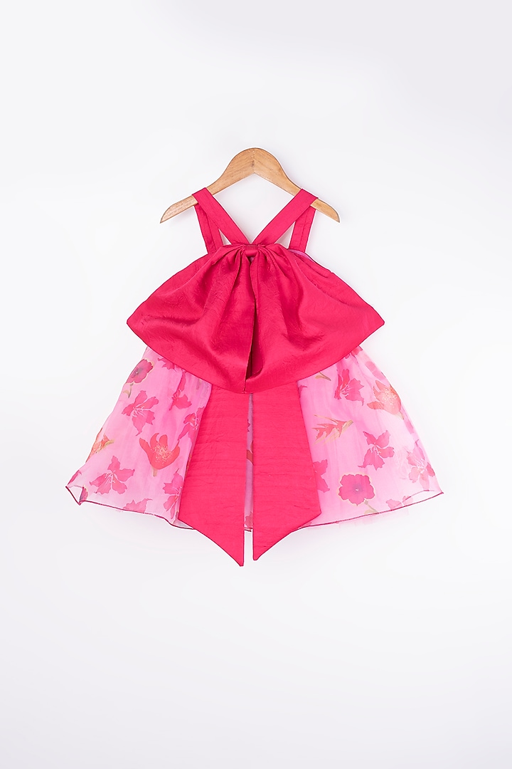 Fuchsia Organza Flared Dress For Girls by Rani kidswear