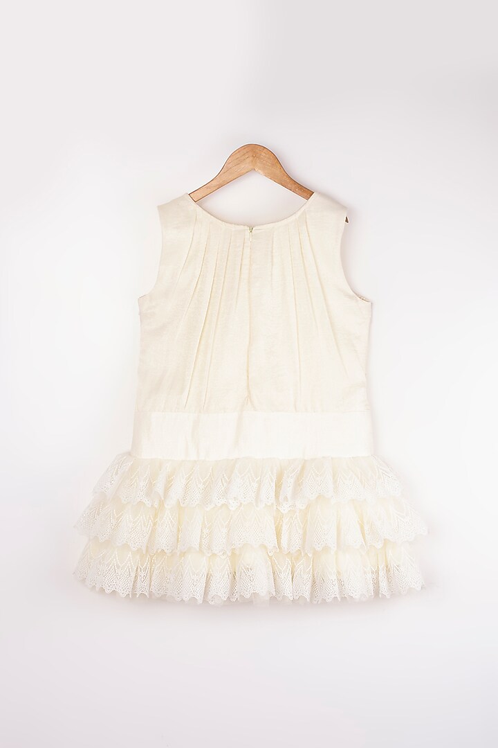 Off-White Velvet Satin Dress For Girls by Rani kidswear at 